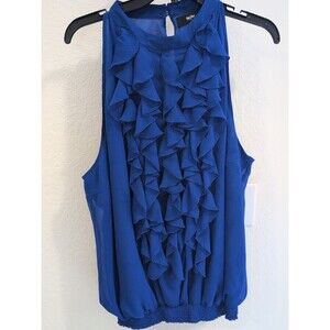 Mossimo apparel Women's Blue Sleeveless Ruffled Front Blouse Elastic Waist XXL